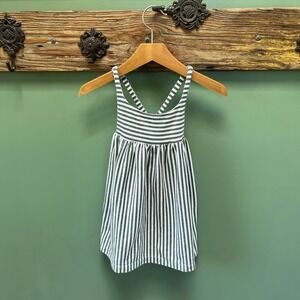 June & January Girls‎ Grey White Striped Cross Back Button Dress Size 12-18M